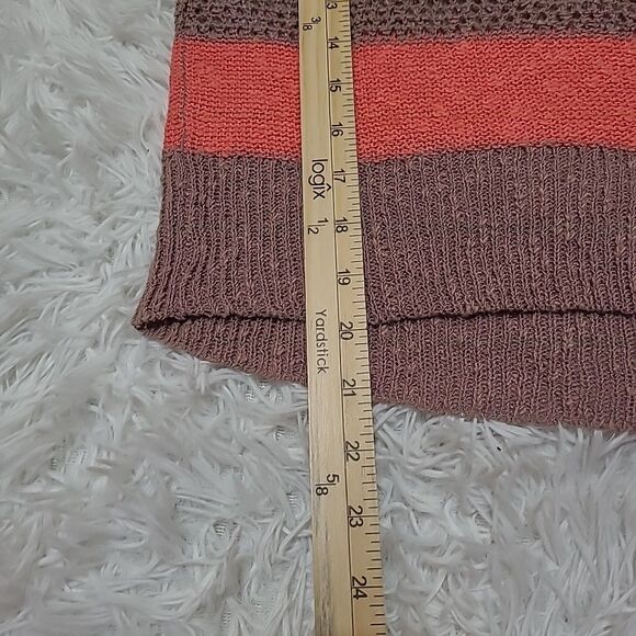 I Love Ronson Open Knit Sweater Womens Size Small Stripe Pink Beige LS - Picture 9 of 9
